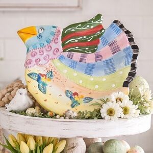 Fitz and Floyd Vintage Gypsy Chicks Folk Art Hand Crafted Canapé 10” inch Plate